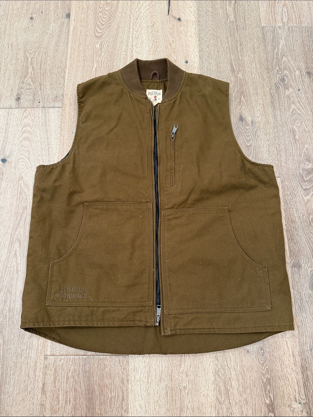 RedHead Brown Canvas Work Vest with Zip Chest Pocket